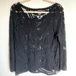 Express Womens M Black Sheer Crochet Mesh Top Witchy Whimsigoth Dark Romantic